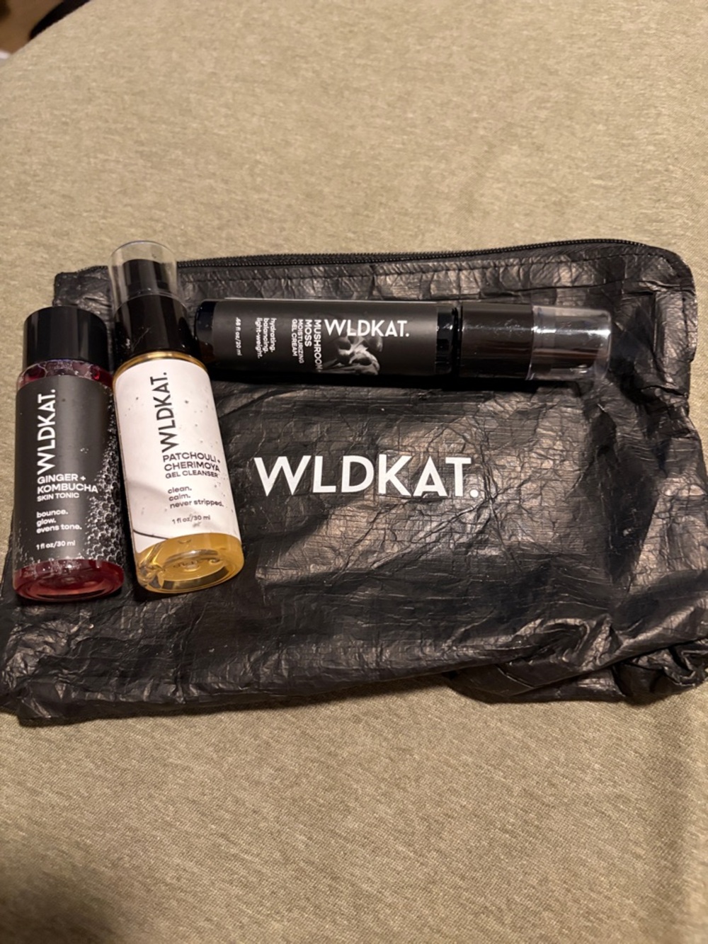 Wldkat Go To Glow skincare 3 piece travel set.